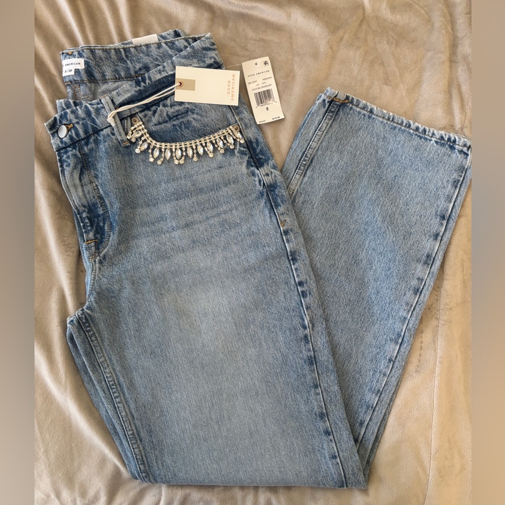 NWT Good American Good 90s Embellished Pocket Jeans